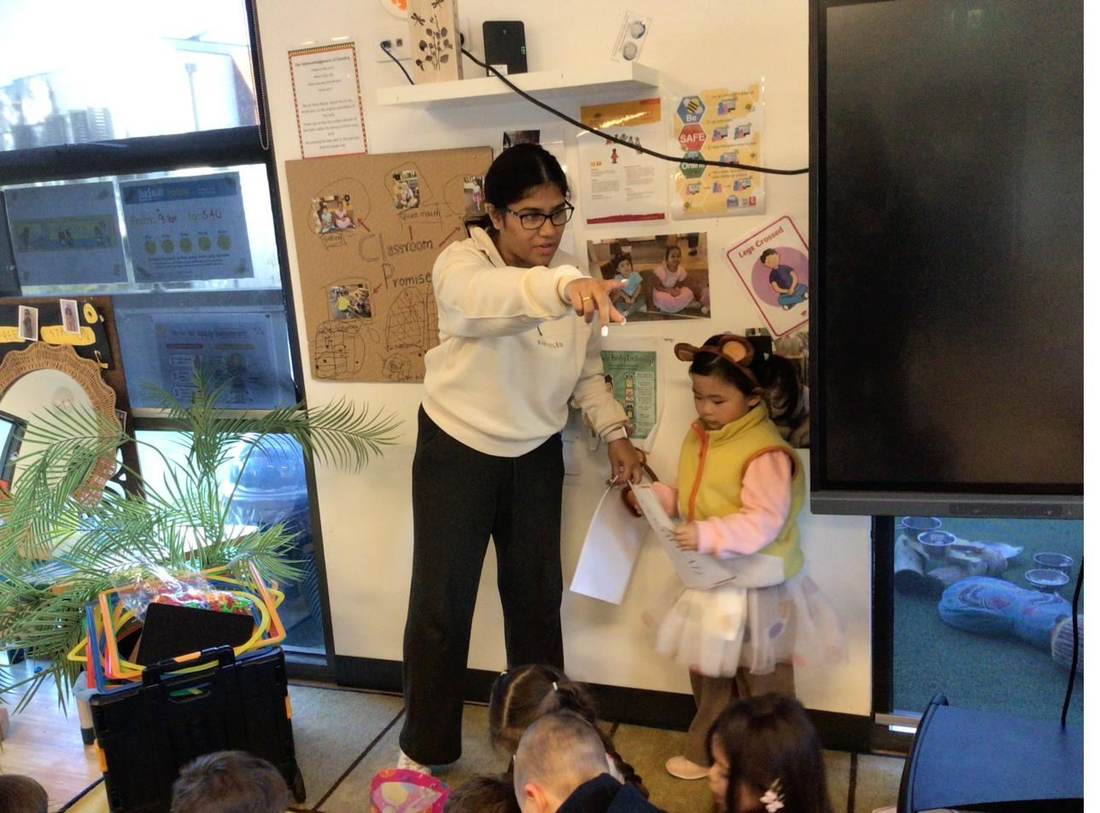 Educator leading a mindfulness session with children